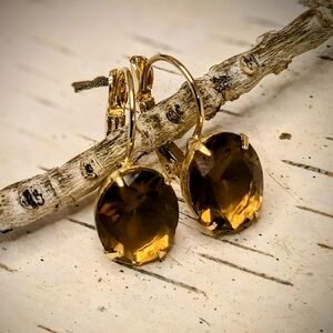 11.30 Total Carats Brown Smoky Quartz In Drop 18k Classic Gold Plated Earrings